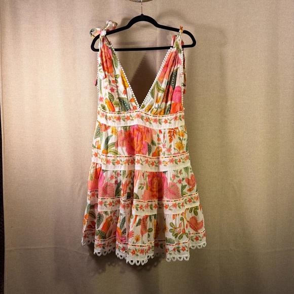 Farm Rio Macaw Bloom Mini Dress – Size L | Colorful Tropical Statement - Picture 3 of 8